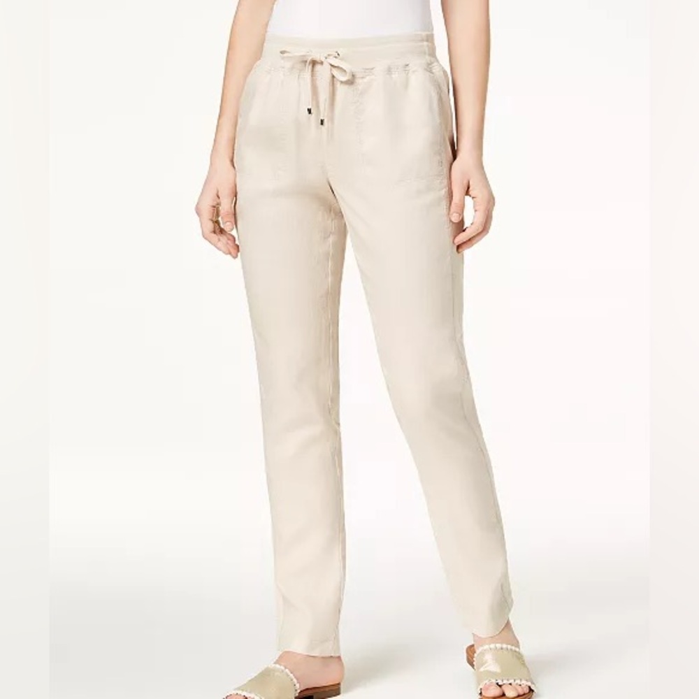 3/$25 tommy hilfiger 100% linen lightweight neutral drawstring jogger